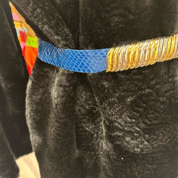 Judith Leiber Blue Snakeskin Belt w/ Gold & Silver Coil Buckle main image 7
